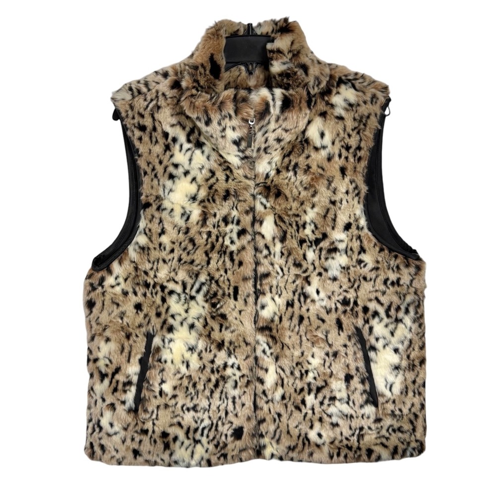 NWT Giacca Leopard Print Faux Fur Vest Size L Reversible Plush Mob Wife Glam Y2K